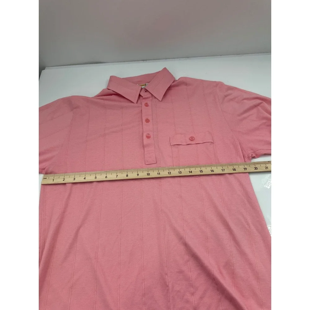 Vintage London Fog Mens Pink Textured Stripe Short Sleeve Polo Shirt Large